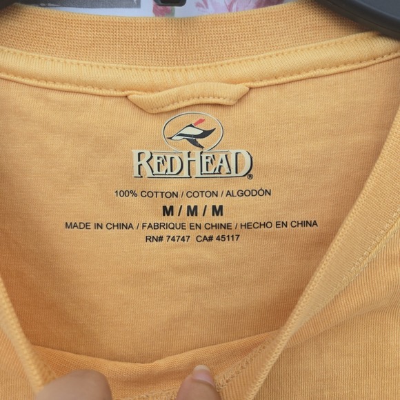 RedHead Mens M Mustard Yellow Pocket T-Shirt Short Sleeve Cotton Crew Neck - Picture 2 of 5